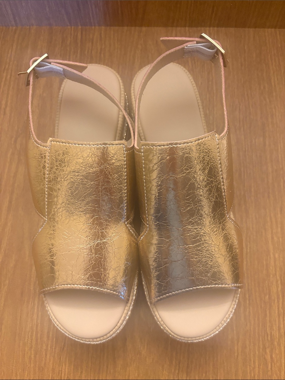 Metallic Gold Platform Espadrille Sandals - Women's Open-Toe Wedge - Picture 4 of 4